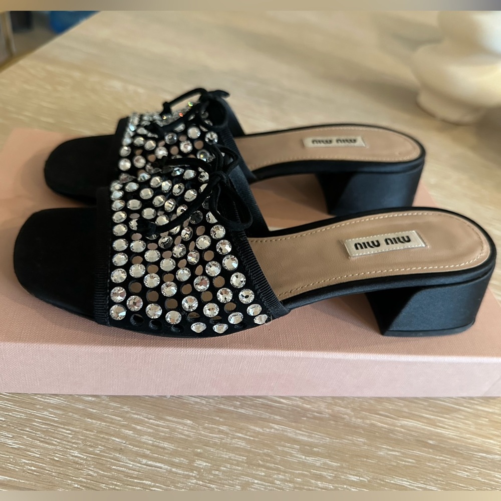 Miu Miu Crystal Block Sandal Heels